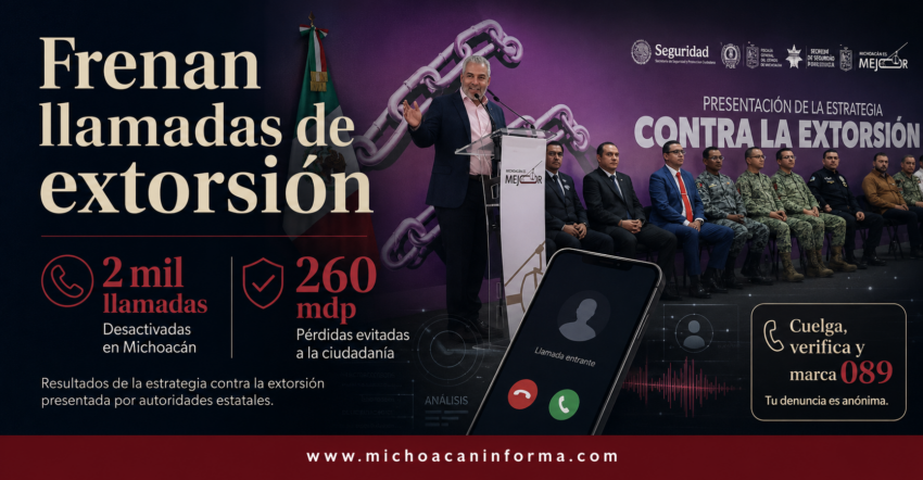 Michoacán desactiva más de 2 mil llamadas de extorsión y evita pérdidas por 260 mdp