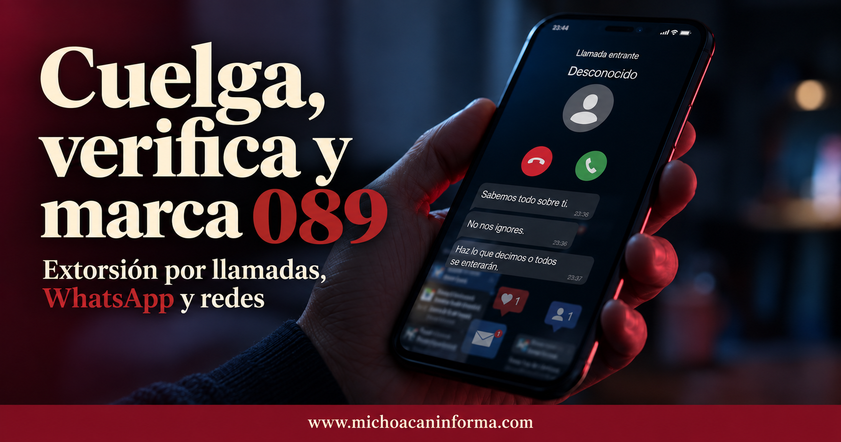 SSP alerta sobre extorsiones por llamadas, WhatsApp y redes sociales en Michoacán.