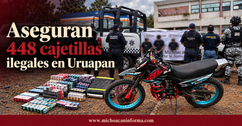 Detienen a dos hombres con 448 cajetillas de cigarros en Uruapan